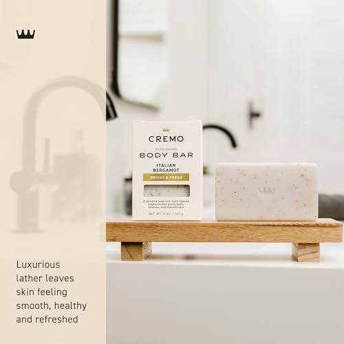 Cremo Exfoliating Body Bar for Men - Italian Bergamot Scent, 5oz Pack of 12 - Multi-Layered Fragrance & Hydrating Formula