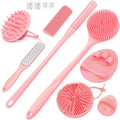 Pink Silicone Body & Scalp Brush Set - 8PCS Personal Care Kit