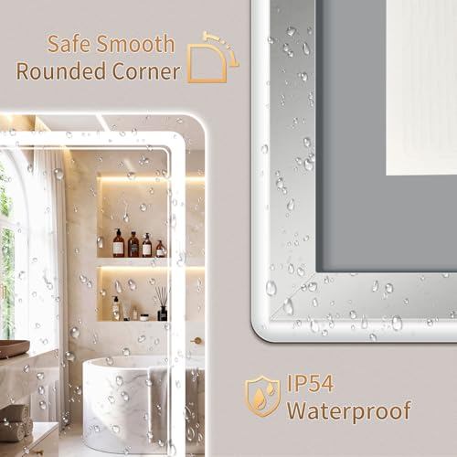 30x30 Inch LED Bathroom Mirror with Lights Anti-Fog Dimmable & Memory