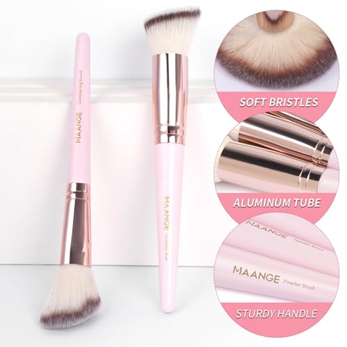 MAANGE Pink 42-Piece Makeup Brush Set – Premium Synthetic Tools & Travel Case