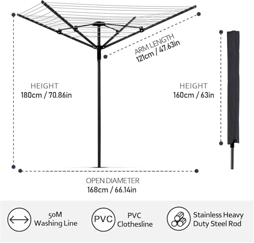 Heavy Duty Outdoor Umbrella Clothesline with 12 Lines & Adjustable Height