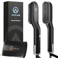 Arkam Premium Beard Straightener Kit - Heated Beard Brush with Anti-Scald & Travel Bag