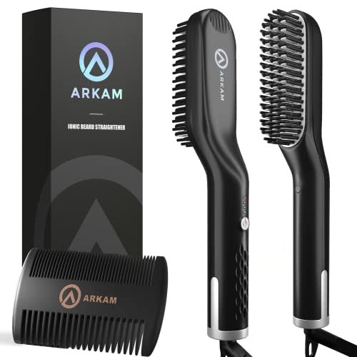 Arkam Premium Beard Straightener Kit - Heated Beard Brush with Anti-Scald & Travel Bag