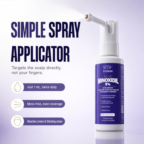 Minoxidil 5% Hair Regrowth Spray for Men - 2 Fl Oz - Support Fuller, Thicker Hair