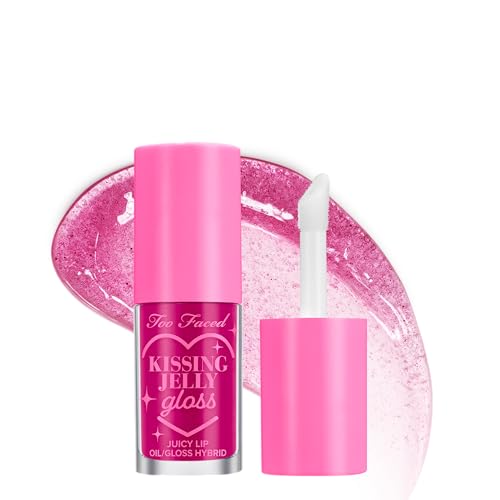 Too Faced Kissing Jelly Lip Oil & Gloss Hybrid - Raspberry (Electric Fuschia) - Hydrating & Shiny Lip Care