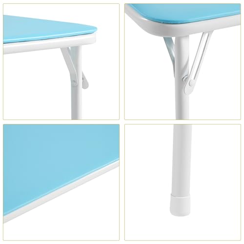 VECELO Kids Folding Activity Table and Chairs Set - Blue & White, 5 Pieces, Portable, Padded Cushions, No Assembly