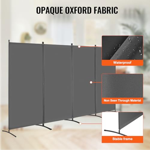 4 Panel Room Divider Grey Folding Privacy Screen Portable Partition for Room Separation