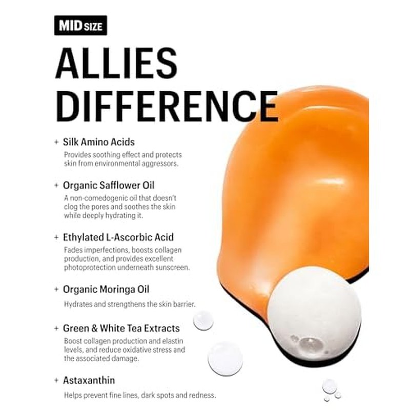 Allies of Skin Hydrating Silk Amino Travel Size Face Cleanser | Gentle Daily Face Wash with Vitamin C & Hyaluronic Acid | Moisturizing and Silky Soft for Dry and Sensitive Skin (0.8 fl oz)