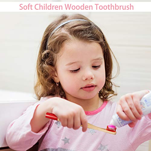Kids Bamboo Toothbrush Set - 10 Pack of Organic Wooden Toothbrushes with Soft Bristles & Colorful Handles