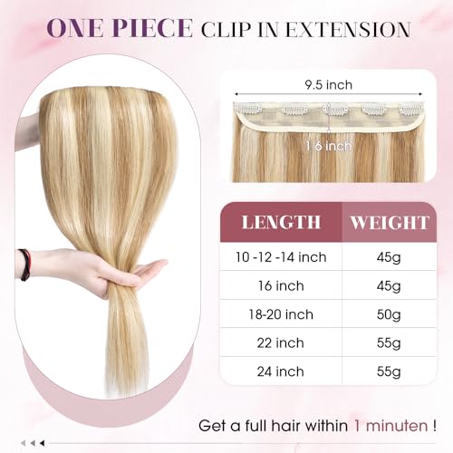 S-noilite 16 Inch Blonde Brown Clip-In Hair Extensions - Balayage Full Head 3/4 Design, 45g, Golden Brown & Bleach Blonde