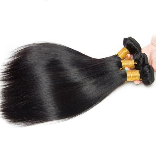 Vinmdonm 26-30 Inch Black Straight Human Hair Bundles 3-Pack Brazilian Virgin Hair