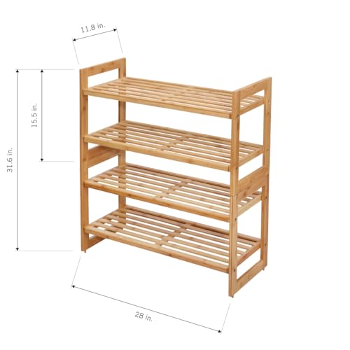 Stackable Bamboo Shoe Rack 2-Tier Organizer for Closet Entryway - 2 Pack