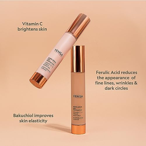 YENSA Serum Foundation Makeup - Super Silk Full Coverage Foundation Enriched with Peptides, Vitamin C & Ferulic Acid to Help Reduce Fine Lines, Wrinkles & Dark Circles - Light 1 (1 oz)