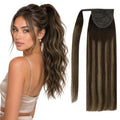 Deep Mocha Brown Balayage Ponytail Extension 12 Inch - Human Hair, Easy Clip-On Style - Full Shine Variation #2/8/2