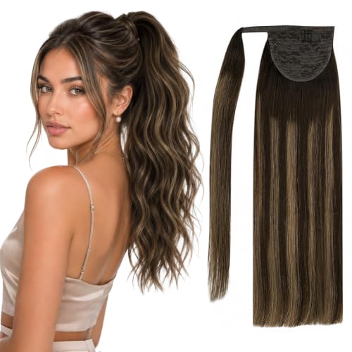Deep Mocha Brown Balayage Ponytail Extension 12 Inch - Human Hair, Easy Clip-On Style - Full Shine Variation #2/8/2