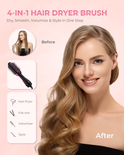 Hair Dryer Brush 1200W Hot Air Styler with Negative Ion Ceramic Titanium Barrel