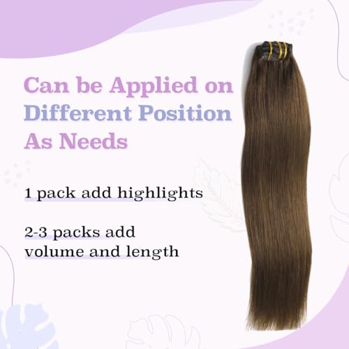 Clip in Hair Extensions Human Hair 14 Inch Thick 100g - Medium Brown #4