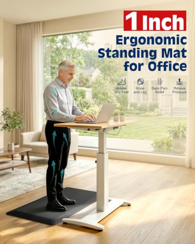 FEATOL 1-Inch Extra Thick Anti-Fatigue Mat for Standing Desks, Kitchen – Black, 70" x 24" x 1"