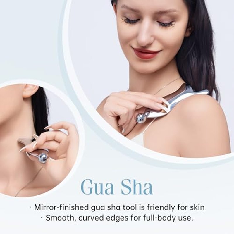 4-in-1 Gua Sha Facial Tools, Metal Lymphatic Drainage Massager Facial Roller for Wrinkles and Lifting, Stainless Steel Gua Sha Tool for Face