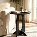 Solid Wood Round End Table - Black Mid-Century Modern Side Table