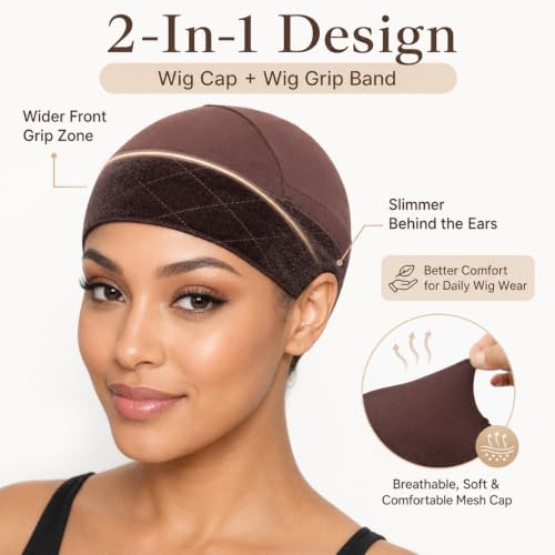 Dark Brown 2-Pack Wig Grip Caps for Women Non-Slip & Secure Fit