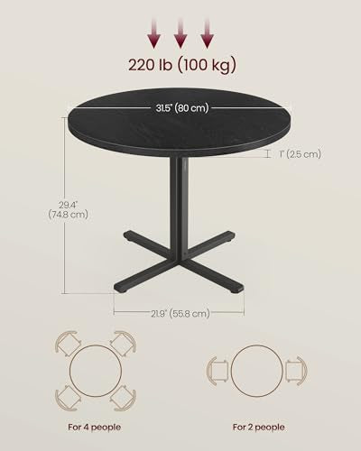 Round Dining Table for 2-4 People - Ebony Black 31.5 Inch Kitchen Table
