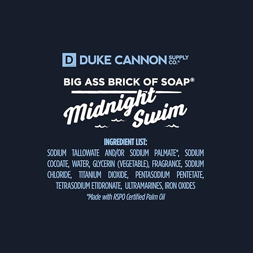 Duke Cannon Big Brick Soap Bar for Men Midnight Swim 10 oz 3 Pack - Long-Lasting Freshness