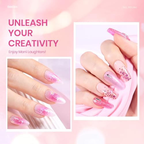 Beetles Gel Nail Polish Set ? 6 Pink Shades with Shimmer & Glitter Soak Off UV LED Gel Polish Kit Long Lasting Pink Reverie Collection DIY Home Salon Manicure Gift for Women & Girls