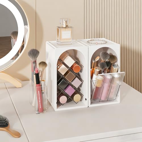 Compact Makeup Organizer Set with Lipstick and Brush Storage, Bathroom Countertop