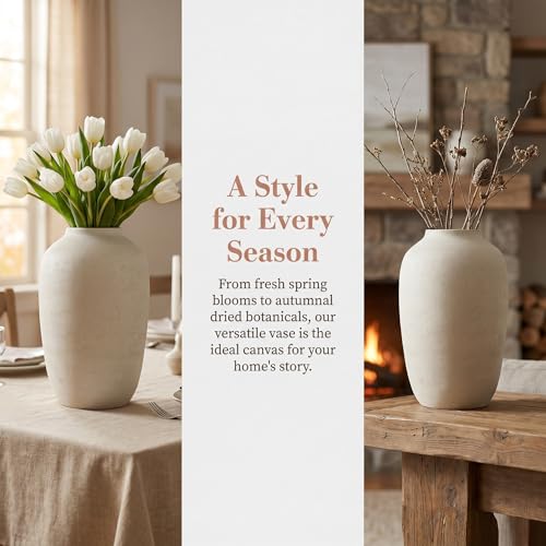 Large 20-Inch Rustic Floor Vase for Pampas Grass and Flowers - Farmhouse Home Decor