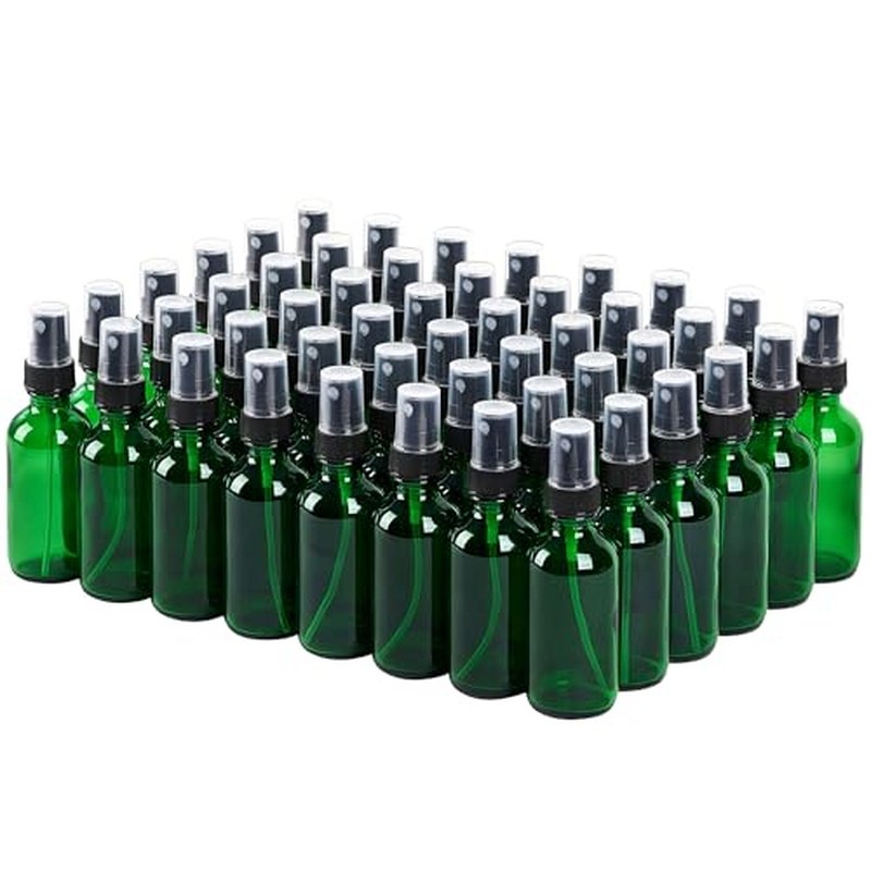 2 oz Glass Spray Bottles, Reusable Fine Mist Sprayer Small Spray Bottle, Leak-Proof Design, Perfect for Travel, Skin Care, Perfumes, Botanical, Cleansing (Green, 2oz-48pcs)