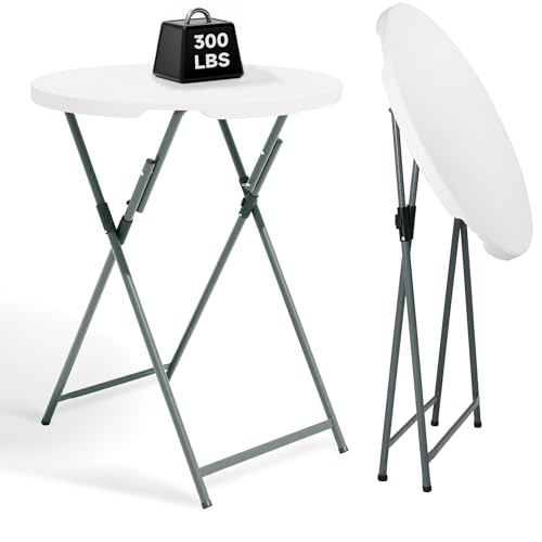 1 Pack Folding 32-Inch Round Cocktail Table with HDPE Top & Steel Frame