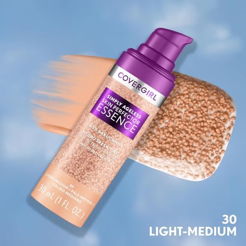 Covergirl Simply Ageless Skin Perfector Essence Foundation, 30 Light-Medium,Tinted Skincare Makeup Hybrid, Sheer Tint, Radiant Finish, Glowy Finish, Vegan Formula, 1.0oz