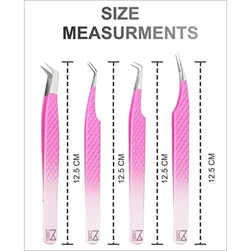 M LASH tweezers for Eyelash Extension (Set of 4) - Professional & Precision Eyelash tweezers - Japanese Steel, Diamond Grip, Fiber Tip V3 lash applicator tool (PW-Ombre)