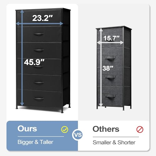 Tall 6-Drawer Fabric Storage Tower Dresser for Closet Black Wide - Space Saver Organizer