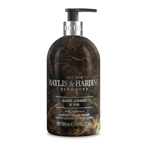Baylis & Harding Dark Amber & Fig Hand Soap with Dispenser 16.9oz - Luxurious Moisturizing Liquid Hand Wash