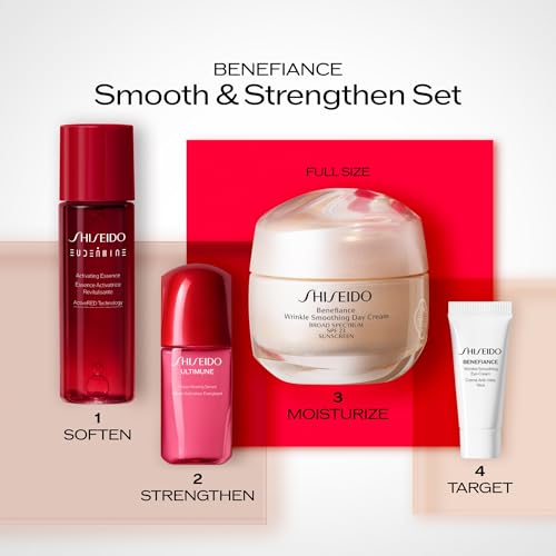 Shiseido Skin Care Set with Serum, Day & Eye Creams - Anti-Aging & SPF 23