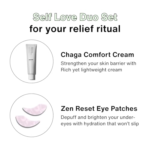 Korean Skincare Set | Under-Eye Care with Zen Reset Eye Patches & Skin Barrier Care with Chaga Comfort Cream, Self Love Duo