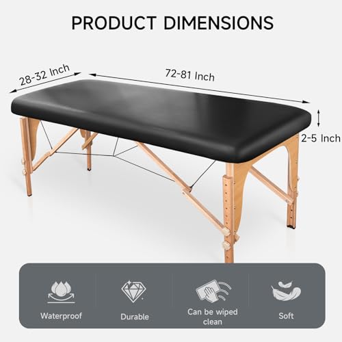 PU Leather Massage Table Cover Wipeable Waterproof & Oilproof 32-Inch Black - 1 PCS