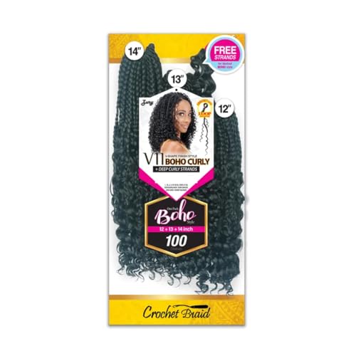 Zury Royal Crochet Braids V-Shape Finish Boho Curly Style Off Black 12-14 Inch