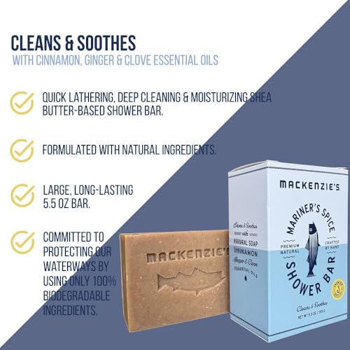 MACKENZIE'S Mariner's Spice Shower Bar - Gifts for Fisherman - Gifts for Men - Gifts for Women - Natural Bar Soap - Cinnamon - Ginger - Clove - 5.5 oz