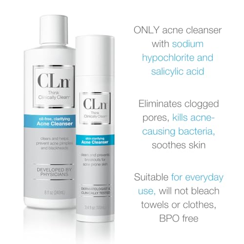 CLn¢ç Acne Cleanser-The Only Cleanser with 0.5% Salicylic Acid Preserved with Sodium Hypochlorite for Clarifying Skin from Blackheads & Breakouts, Oil-Free & Fragrance-Free, 8 fl oz