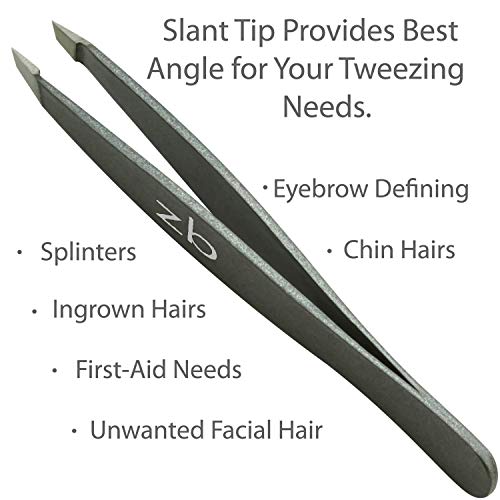 Tweezers Set - Surgical Grade Slant & Pointed Tweezers for Eyebrow and Facial Hair Removal Bundle