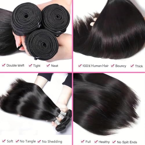 Brazilian Virgin Straight Hair Bundles 18 20 22 Inch - 3 Pack, Unprocessed Human Hair