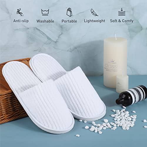 White Medium Coral Fleece Spa Slippers 12 Pairs Reusable Home & Hotel Use