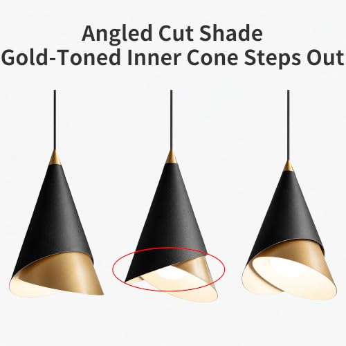 MODIVO 3-Pack Black and Gold Pendant Lights for Kitchen Island - Modern Conical Design, E26 Socket, Indoor Dry Use