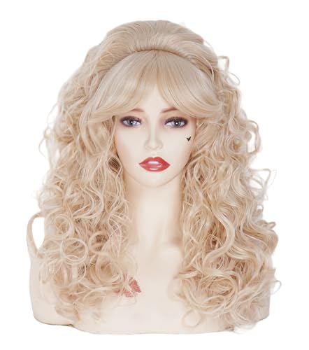 22 Inch Retro Beehive Blonde Wigs for Women Long Wavy Cosplay Halloween Daily Use - Variation: Blonde