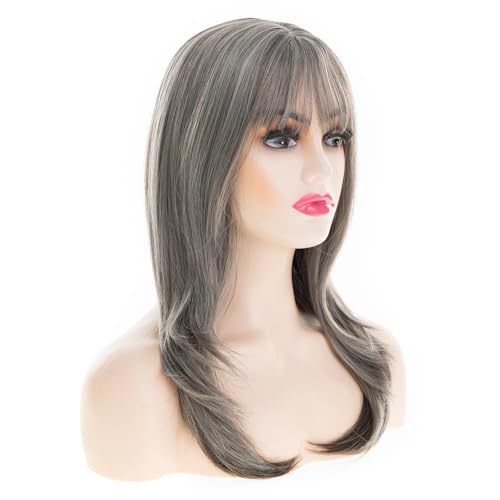 Grey Long Straight Bangs Synthetic Wig for Women - Fashion, Daily & Party Wear