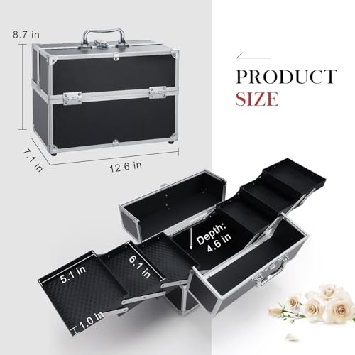 Hododou Extra Large Makeup Train Case with 6 Trays - Black