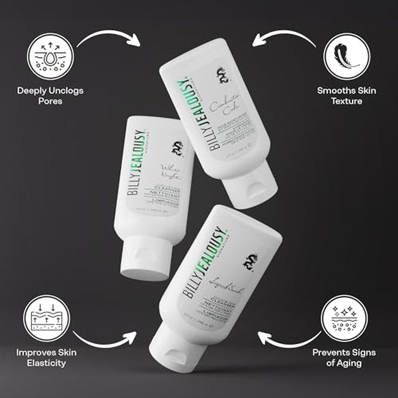 Billy Jealousy Face3Some Face Trio Vegan Mens Skin Care Kit with Travel Size Toiletries, Daily Facial Cleanser, Exfoliating Facial Cleanser and Skincare Moisturizer, Gentle Fresh Scent